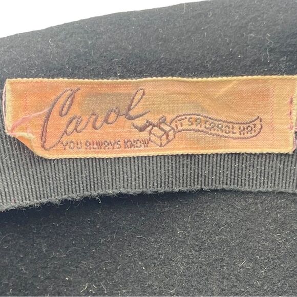 Vintage 1950s Carol Black Velour Breton Hat Wide Satin Band New York Creation - Picture 11 of 14